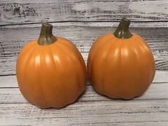 Lot of 2 LED Light-Up Orange Halloween Pumpkin Jack O Lantern 8″
