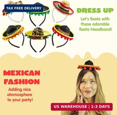 JOYIN 6 PCS Cinco De Mayo Fiesta Fabric and Straw Sombrero Hat Party Costume for