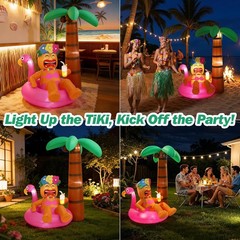 6FT Inflatable Tiki Luau Decor Flamingo Coconut Palm with 7 LED Lights