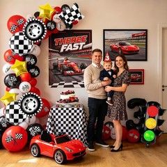 Race Car Balloons with Traffic Light Tire Checkered Flag Star Foil Balloons