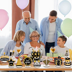 Happy Birthday Table Decorations & Centerpieces – 12-Piece Black & Gold Wooden G