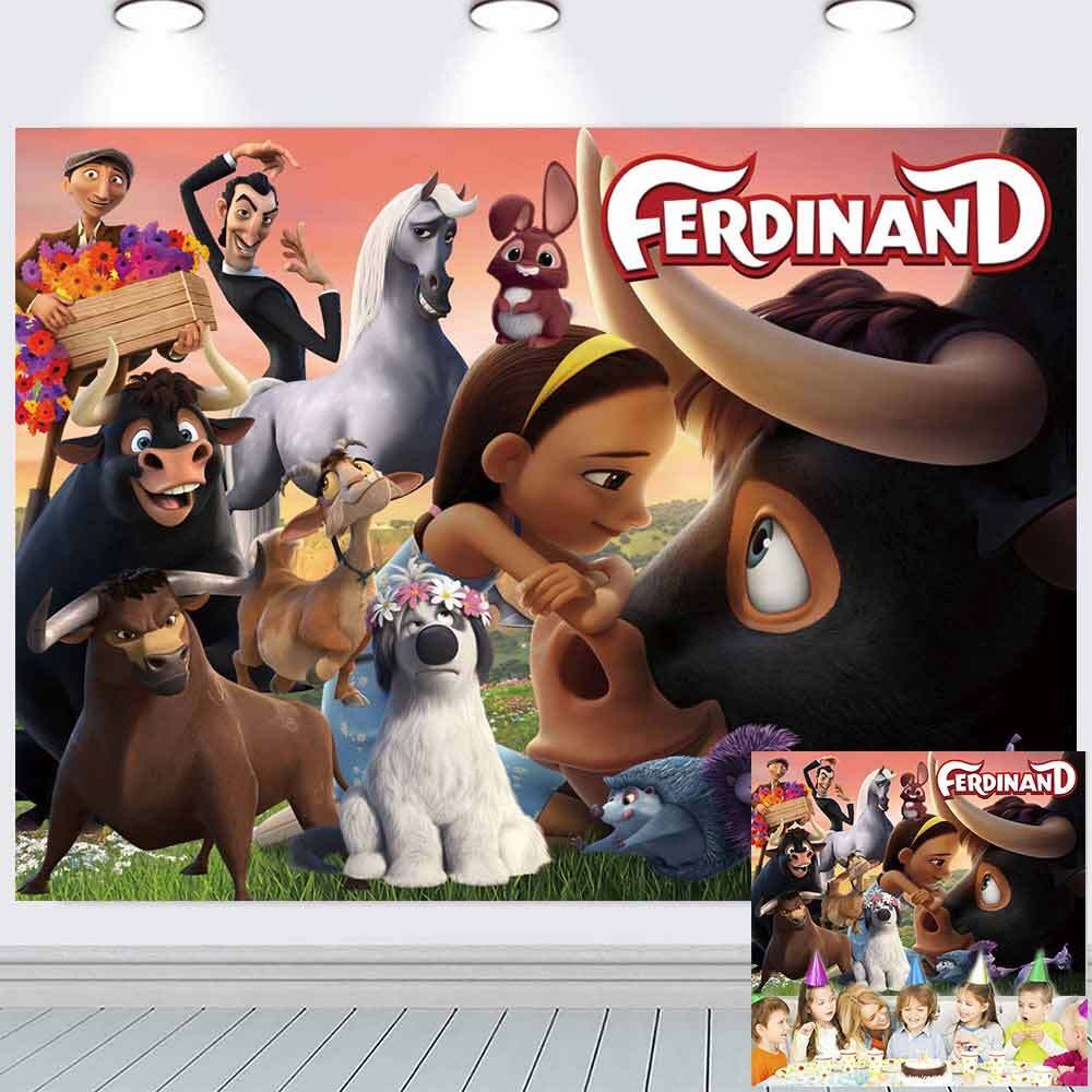 Ferdinand the Bull Party Decor Birthday Backdrop Banner Cartoon Vinyl 7x5ft