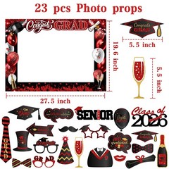Graduation Photo Booth Props-Red Class of 2026 Party Red