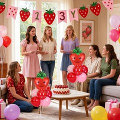 Strawberry Party Balloon Stand Kit – 2 Sets with Red & Pink Dot Foil Balloons, S