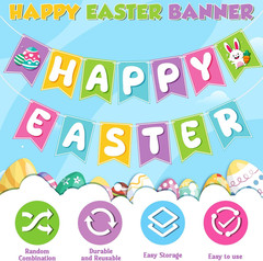 Easter Decorations – Happy Easter Banner | Bunny Party Decorations for Indoor Ou