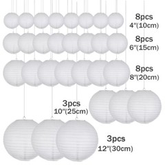 30pcs White Round Paper Lantern Paper Lanterns Birthday Wedding Xmas Party Decor