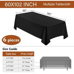 OUDIS Black Table Cloth Rectangle 60×102 Inches 6 Pack Polyester Table Cover for