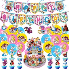 Alice in Wonderland Birthday Party Decor Supplies Balloons Banner Cake Toppers