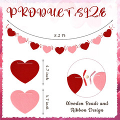 8.2Ft Valentine’S Day Heart Garland with Bow Felt Pink Banner with Wooden Beads