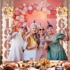 60Th Birthday Party Banner Lighted Decorations for Women-Pink Rose Gold Vintage
