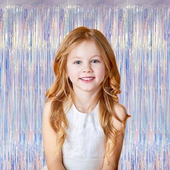 2 Pack Iridescent Foil Fringe Curtain Holographic Tinsel Party Decor