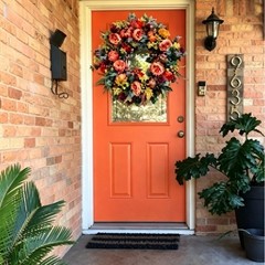 Pumpkin Wreath for Entryway Decor with Hanging Loop 45cm Rattan Base