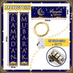 3 Pcs Ramadan Mubarak Door Decorations Eid Mubarak Lights Banner with 6 LED L…