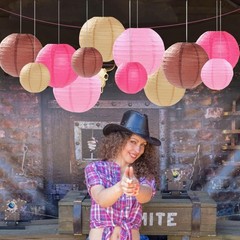 Pink Brown Paper Lanterns Decorative 12pcs Party Hot Pink,pink,coffee,brown