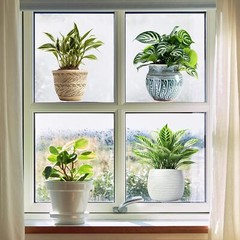 Potted Plants Window Clings 3pcs Simulated Green Leaves Multi-colored