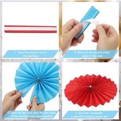 6Pcs 8″/12″/16″ Paper Fans Hanging Decoration Round Fans with Pearl Gold