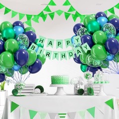 60pcs Blue and Green Balloons 12inch with Navy Blue Metallic Blue Green