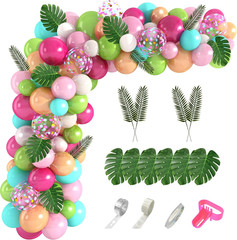 140PCS Tropical Balloons Arch Garland Kit, Green Hot Pink Confetti Late