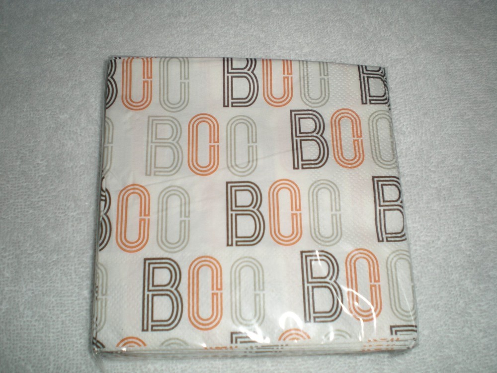 Halloween Paper Napkins NIP BOO 7 PKGS Black White Orange 24 ea pkg total 168