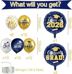 51Pcs Class of 2026 Graduation Foil Latex Balloons Congrats Grad Party Decor