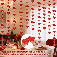 52FT Valentines Day Party Decoration Red Heart Garland Metallic Glitter Hanging