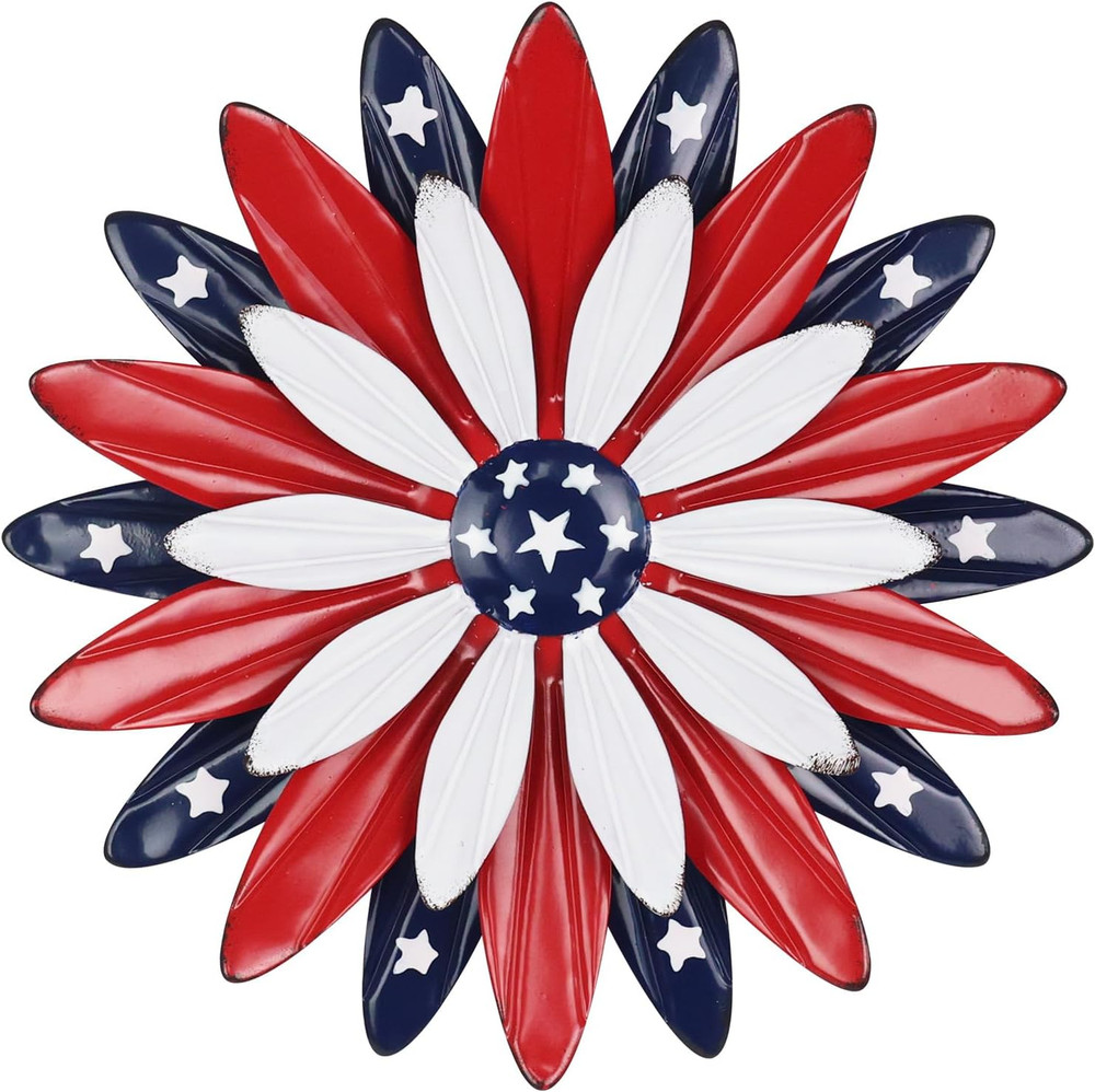 4th of July Decorations Outdoor 11 inch Red White and Blue Metal Flower