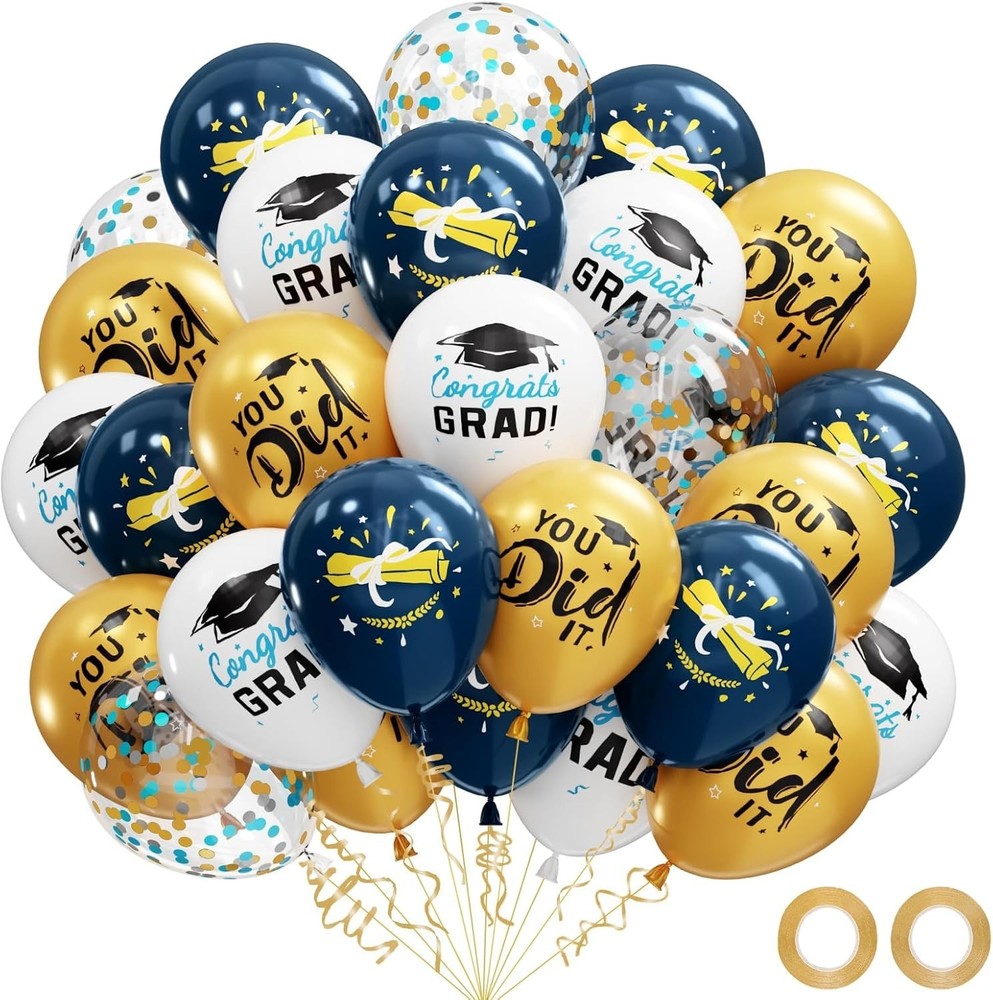 Graduation Decorations 2026 – Graduation Balloons 62Pcs 12 Inch Navy Blue Gold W