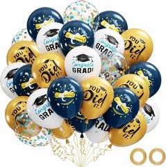 Graduation Decorations 2026 – Graduation Balloons 62Pcs 12 Inch Navy Blue Gold W