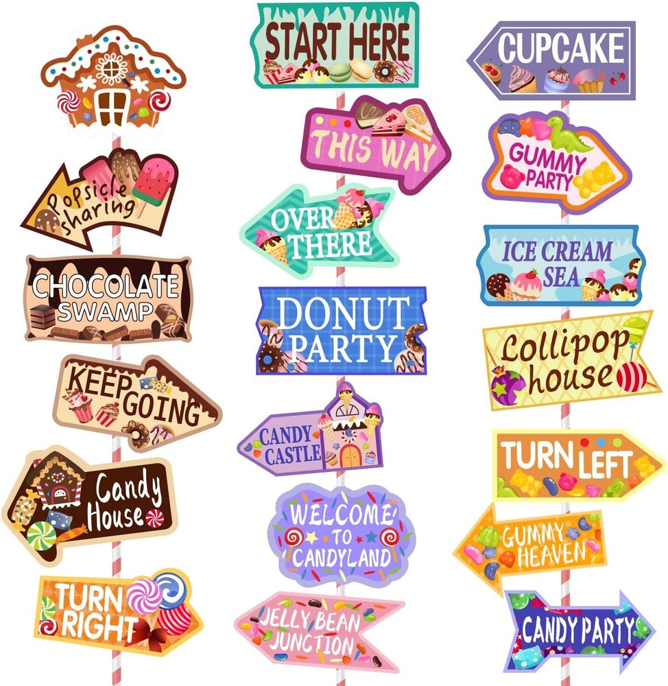 20 Pcs Candyland Party Decorations Candy Land Party Sign Welcome Candyland Candy