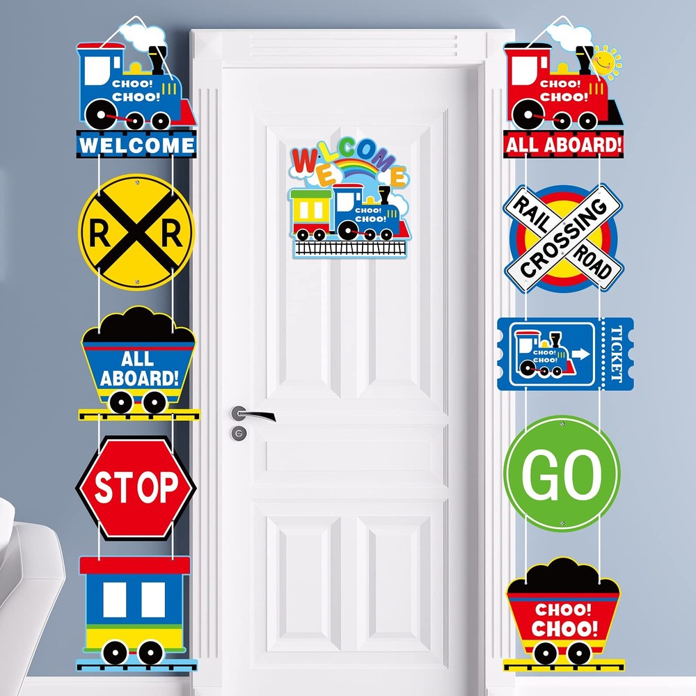 Gersoniel 11 Pcs Train Birthday Hanging 36 inches x 36 inches, Multicolor