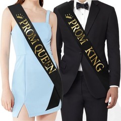 Black Prom King And Prom Queen Satin Sashes Gold Print Graduation Party