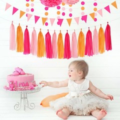 Hot-Pink Burnt-Orange Fall Party Decorations – 23pcs Baby Shower Tissue Pom P…