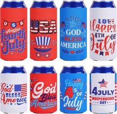 8 PCS Patriotic Can Cooler Sleeves Bulk Independence Day Decorations American Fl