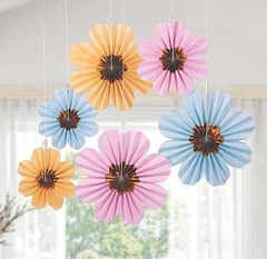 6-PC Pastel Flower Shaped Hanging Paper Fans Party Decor 10″ & 14″Dia #269
