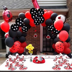 Ladybug Balloons, Red Black Polka Dots Balloons Matte Black and Red Balloon B…