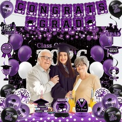 Black Purple Graduation Party Decorations, Purple Class of 2026 Graduation Ba…