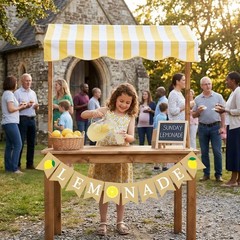 Rustic Kids Lemonade Stand Banner Sign Outdoor Decorations Summer Party Decor