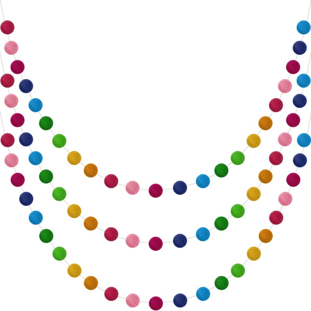 3 Pcs Wool Felt Ball Garland Colorful Pom Pom Garlands for Wall Christmas Tree