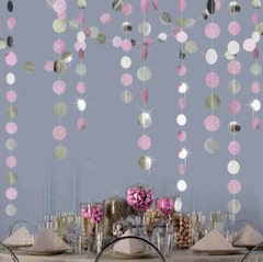 Glitter Silver Pink Circle Dot Garlands Party Decoratoins Polka Dots Streamer