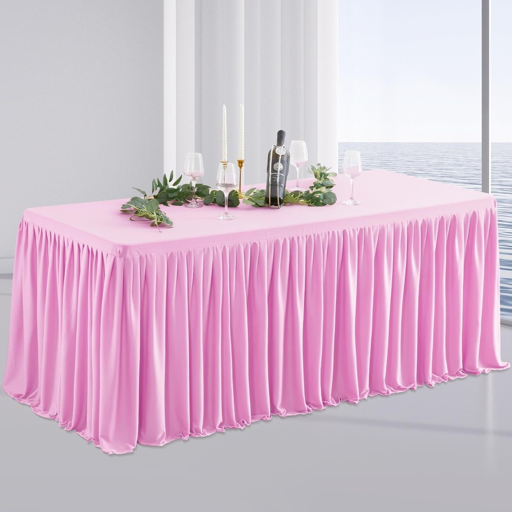 Party Talk Pink Polyester Table Clothes for 8 Foot Rectangle Tables, Wrinkle Fre