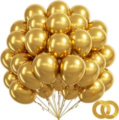 100pcs Metallic Gold Balloons 12 inch, Chrome Gold Balloons with Gold Ribbon …