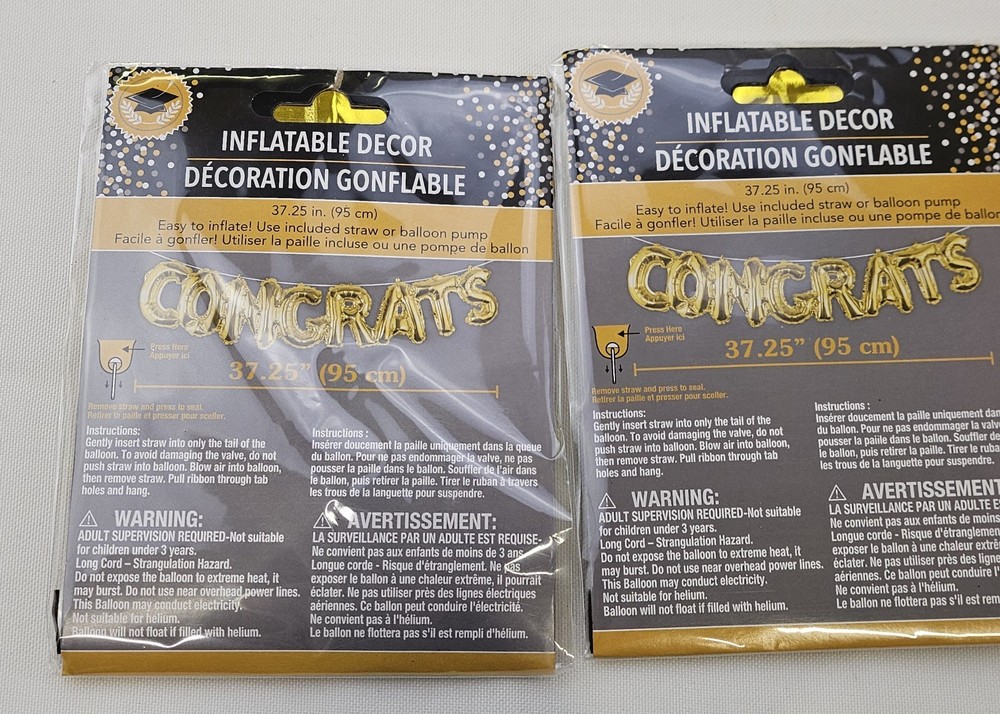 CONGRATS Gold Balloon 37.25″ Inflatable Party Decoration w/ Hang Ribbon 2 PACK