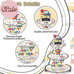 3 Tier Transportation Themed Cupcake Stand with Topper Train Birthday Decoration