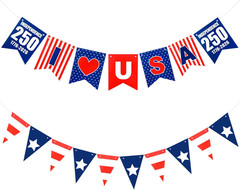 4Th of July Banner, Happy Independence Day Patriotic Decorations Red White Blue