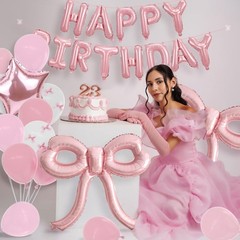 Bow Party Decorations Pink Happy Balloons Banner Pink Decorations Bow Balloon…