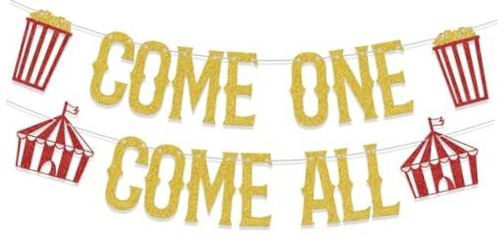 Glitter Come One Come All Banner Circus Themed 1st Birthday Party Decorations