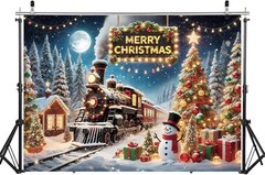 8x6ft Christmas Express Train Backdrop Merry Christmas Snowman Party Decor Sign
