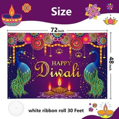 Extra Large Happy Diwali Banner 72″ x 48″ India Festival of Lights Peacock