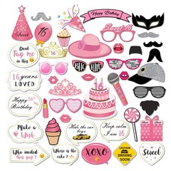 44 PCS Sweet 16 Photo Booth Props Happy Sixteen 16th Birthday Party Supply