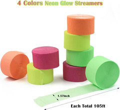 420Feet Blacklight Party Streamer Decorations 4 Rolls Glow Crepe Paper UV Reacti